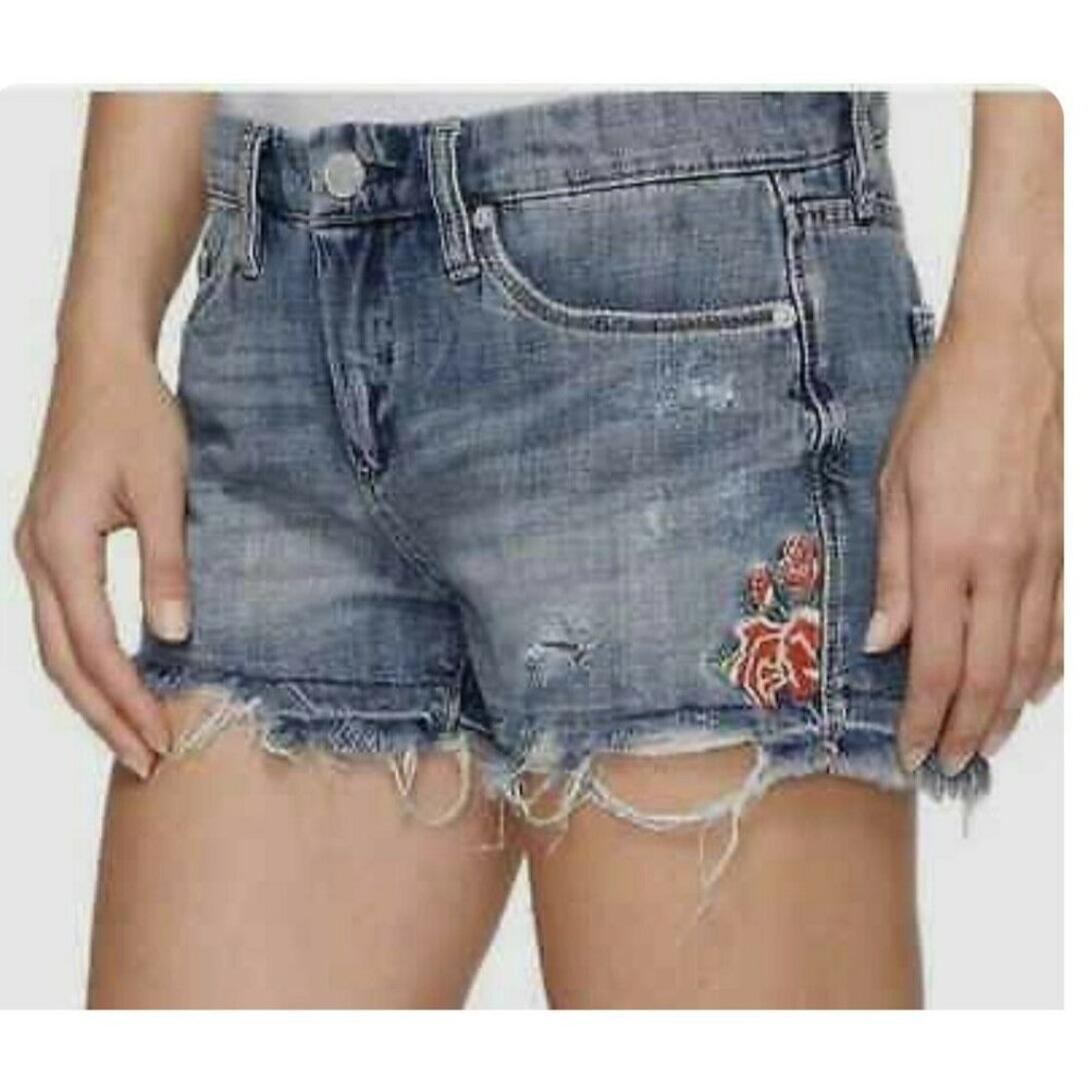 BLANK NYC Hiker Shorts 25 Jeans Denim Embroidered Distressed Blue Butterfly Boho
